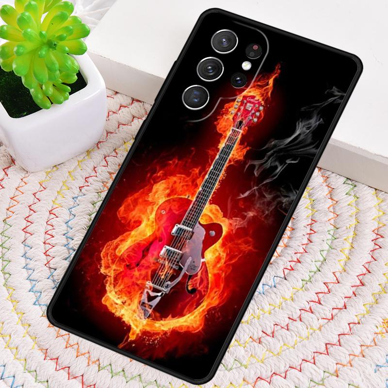 Music Flames Bass Guitar Silicone Phone Case For Samsung Galaxy note 10 pro S26 S25 S24 S23 S22 S21 Plus S25Ultra Capa Cover