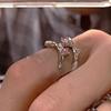 iF ME Zircon Silver Ring for Women Opening Sweet Pink Crystal Bow Heart Rings Accessories Jewelry