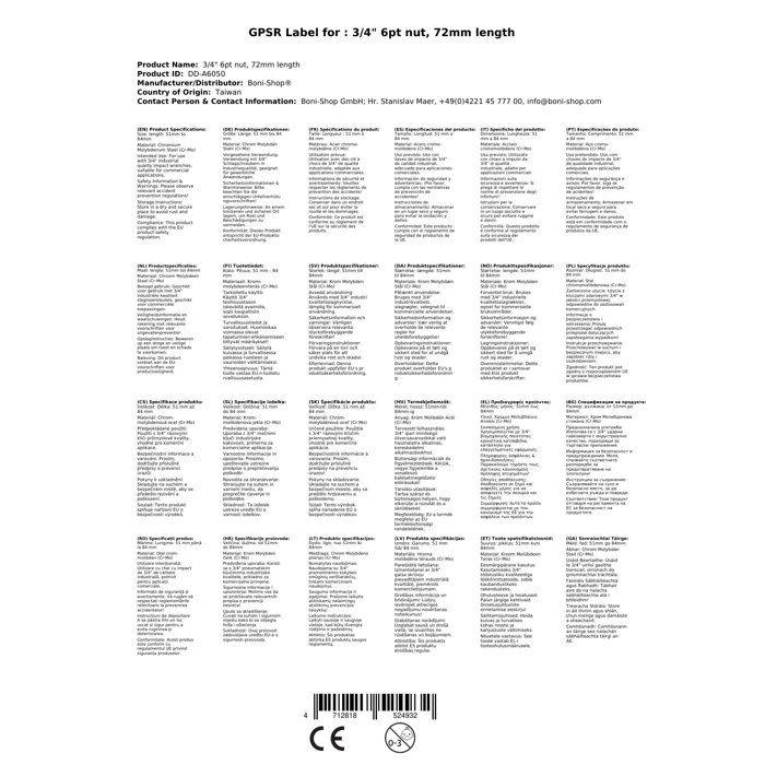 Douille 3/4 pouce 50mm, Cr-Mo, pour clé à choc