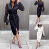 V-Neck Lace Bodycon Long Sleeve Dress for Autumn/Winter Women's Fashion