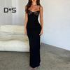Женское облегающее платье макси на бретельках с кружевом и без рукавов, длинное платье с разрезом, сексуальное вечернее платье с глубоким вырезом для коктейльных вечеринок и ночных клубов