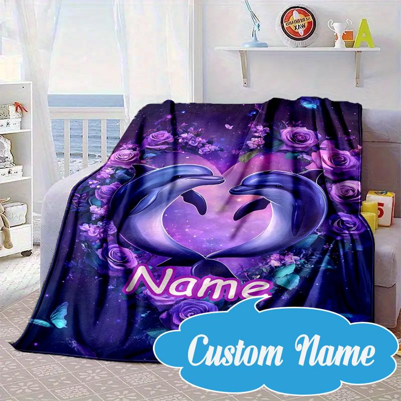 Custom Name Dolphins Starry Night Blanket bed sofa Blanket Flannel Blanket for Camping, Hiking, Picnic Essentials,gift for Fan family