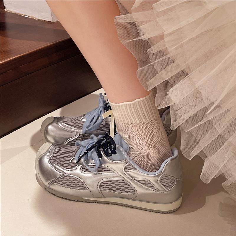 Fashion Women's Luxury Flat Sneakers, Patchwork Leather Shoes, Air Mesh, Running And Walking, Couples Wear, Fall 2025 Designer Retro