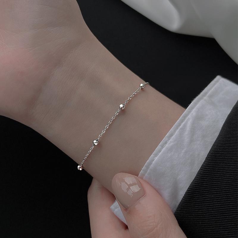 925 Sterling Silver Round Beads Bracelet Small Cute Accessories Female Simple Personality Exquisite Bracelet Student Jewelry