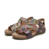 Bohemian Vintage Printed Genuine Leather Sandals Summer Versatile Lightweight Women's Shoes