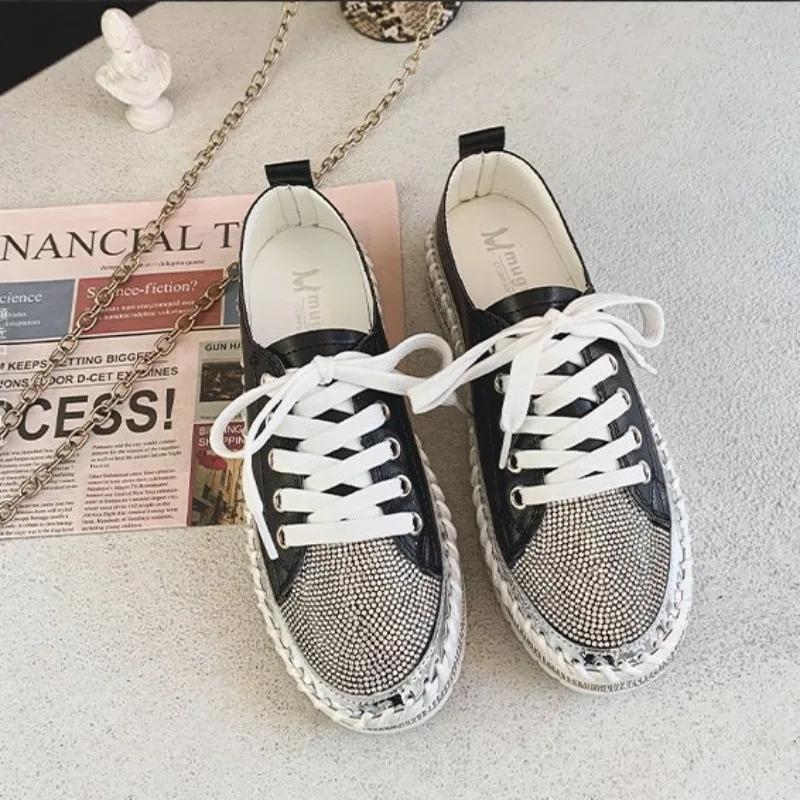 2025 Новая американская мода женская повседневная обувь со стразами и пайетками женские балетки удобные кроссовки для ходьбы на платформе большой размер 45