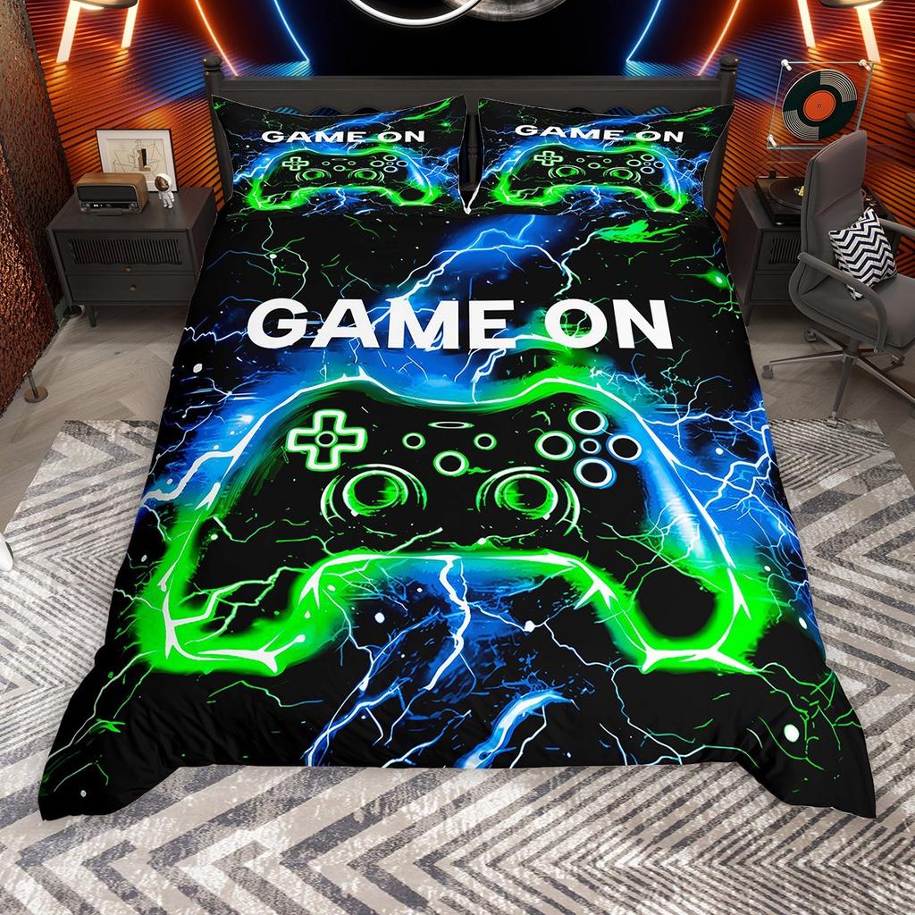 Комплект пододеяльника Homewish Neon Gamepad для мальчиков, Градиентная молния, Комплект постельного белья для видеоигр