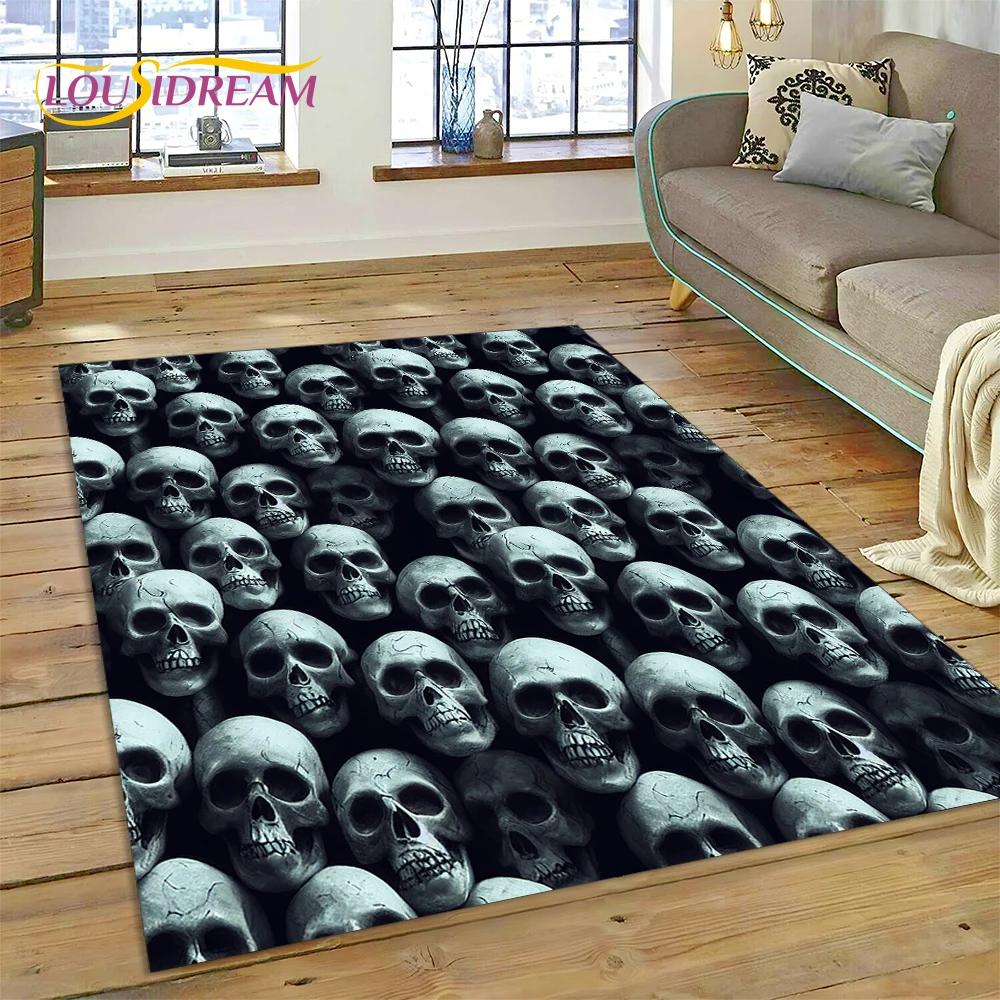 3D Ужас Готический Череп Скелет Ковер для гостиной Спальня Декор, напольный коврик Нескользящее украшение для дивана Коврик Подарок ребенку