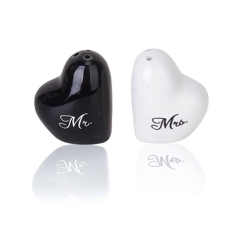Round+Cube Ceramic Mr. and Mrs. Salt Pepper Shakers Canister Set Wedding Party Favors