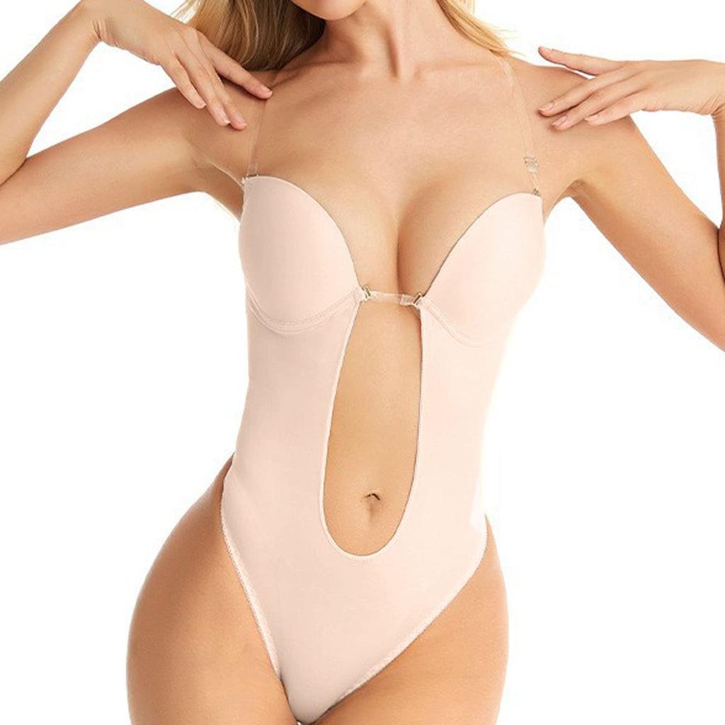 Tummy Control Shapewear for Women Plunge Backless Body Shaper Built-in Bra Camis Deep V-Neck Sexy Thong Bodysuit Party Club Wedding Dress Outfits