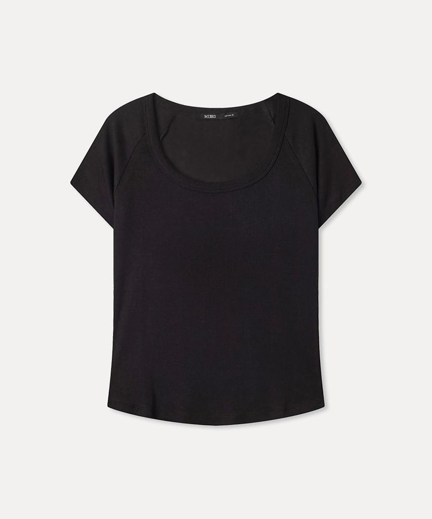 MIXXO Футболка в рубчик с U-образным вырезом и коротким рукавом_Miwhwg410A