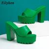 Fashion Eilyken Summer Fashion Women's Slippers Banquet Nightclub Platform Chunky High Heels Slide Mule Shoes Green White Sandals