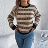 Women's Round Neck Vintage Striped  Long Sleeve Pullover Sweater