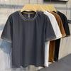 Мужская летняя тонкая футболка с коротким рукавом из белого жаккарда и ледяного шелка с контрастной цветной вставкой
