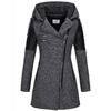 Warm Winter Coat Women Mid Length Woolen Hooded Windbreaker with Oblique Zipper