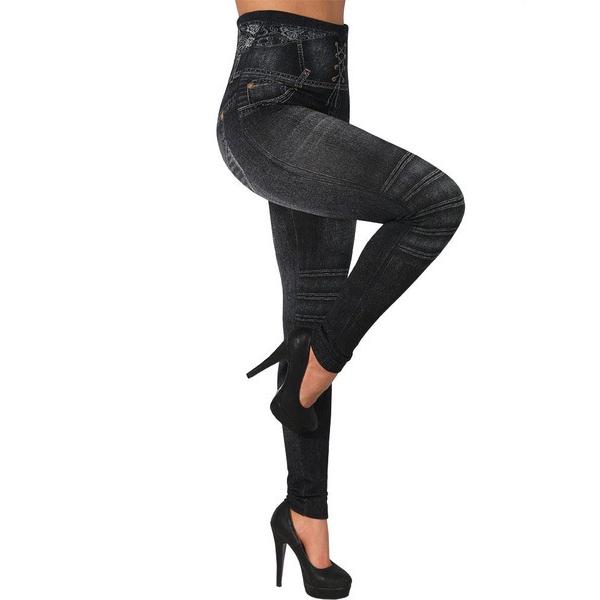 Модные джинсовые брюки с принтом, женские тонкие бесшовные джинсовые леггинсы с высокой талией