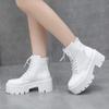Autumn Winter Women Ankle Boots Waterproof Platform Lace Up Thick Heel Short Boots Fashion 6cm High Heel Leather Botas for Women