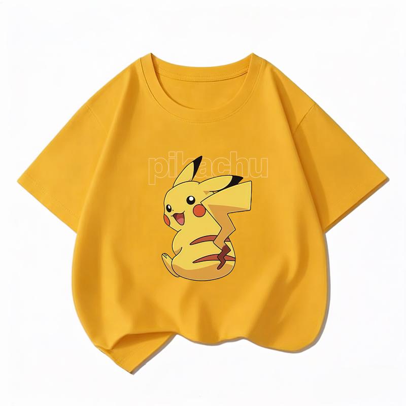 Potdemiel Kids Cotton Tshirt Cute Pikachu Cartoon Print Summer Short Sleeve Breathable Crew Neck Boys Girls Casual Tops