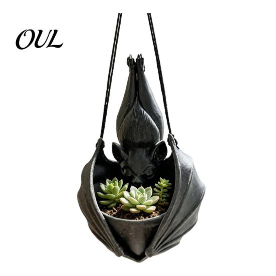 Artistic Hanging Plant Container Bat Shaped Planter, Gothic Pot for Indoor Outdoor Garden Dark Aesthetic Home Decor Accessories Wall Decor,