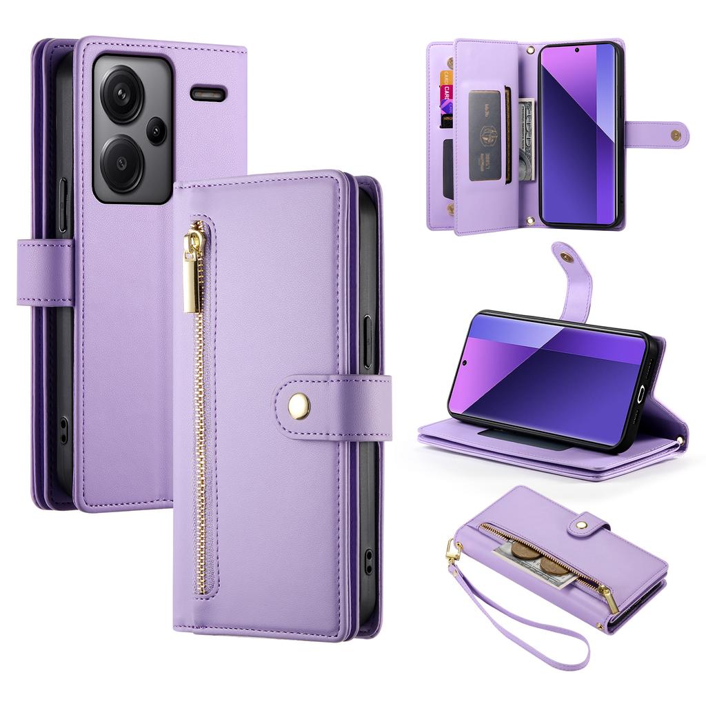 DF-011 For Xiaomi Redmi Note 13 Pro+ 5G Case Zipper Wallet Leather Phone Cover Stand View