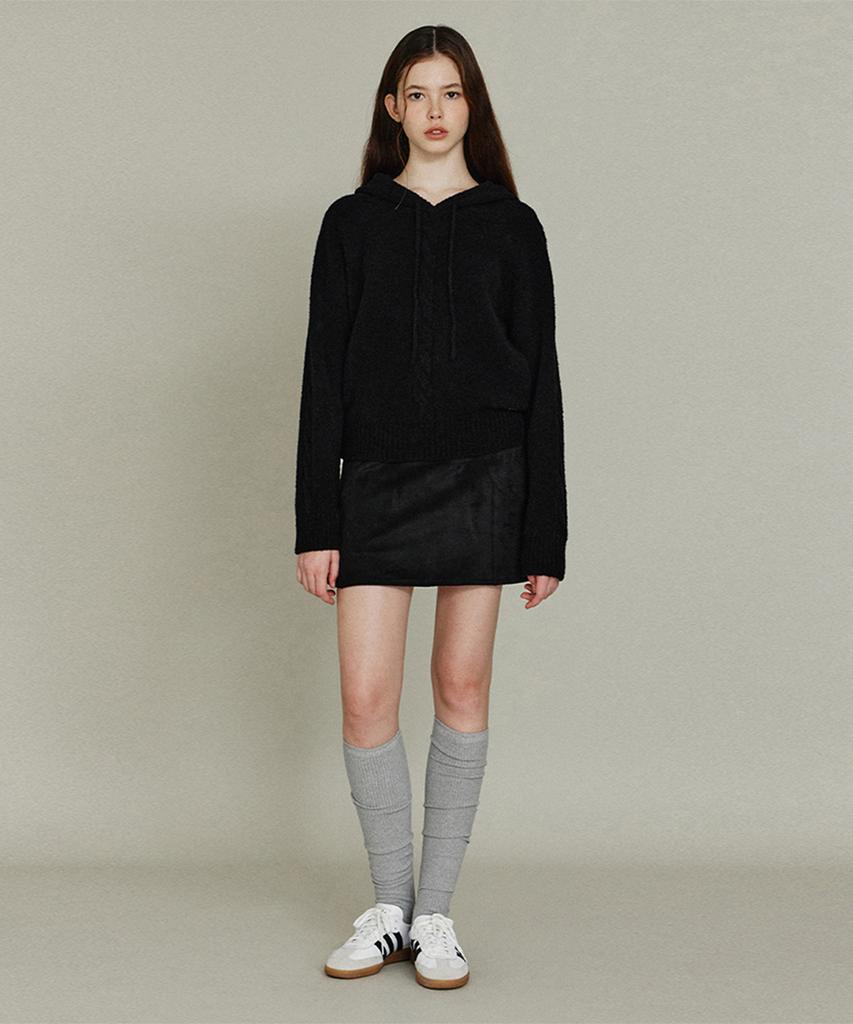ITOV SEOUL Boucle Cable Hoodie Knit Bk