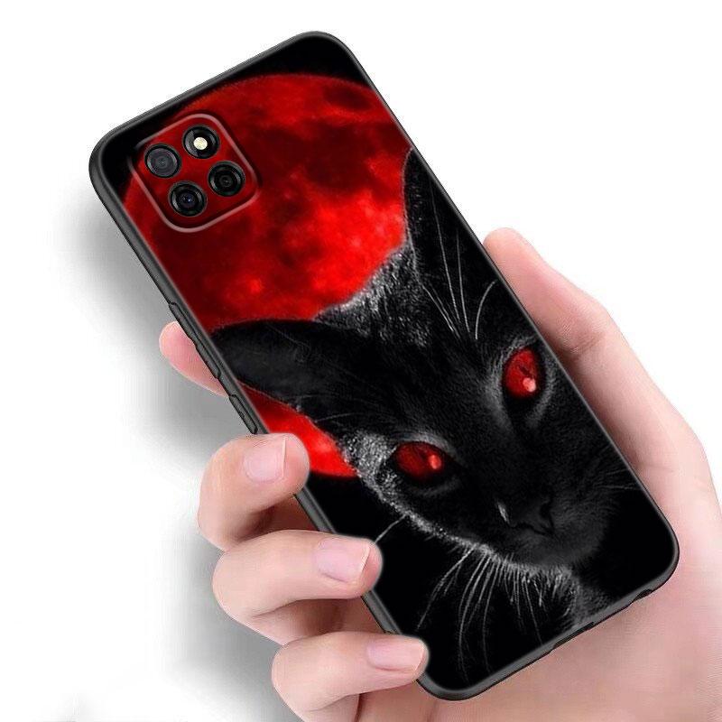 Черный кот пристально смотрит на чехол для телефона Samsung A13 A22 A24 A32 A23 A25 A34 A35 A52S A53 A54 A55 A73 A12 A14 A15 A31 A33 A50 A51