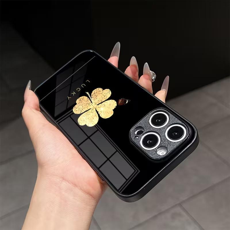 Прозрачный чехол-бампер с рисунком четырехлистника и яблока для iPhone 17 Pro Max, iPhone 16, премиальный защитный чехол