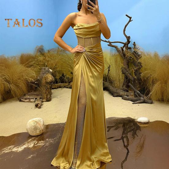 Женское вечернее платье бандо с открытыми плечами без рукавов плиссированное сетчатое платье в стиле пэчворк с блестящими пайетками атласное платье длиной до пола банкетное выпускное платье макси