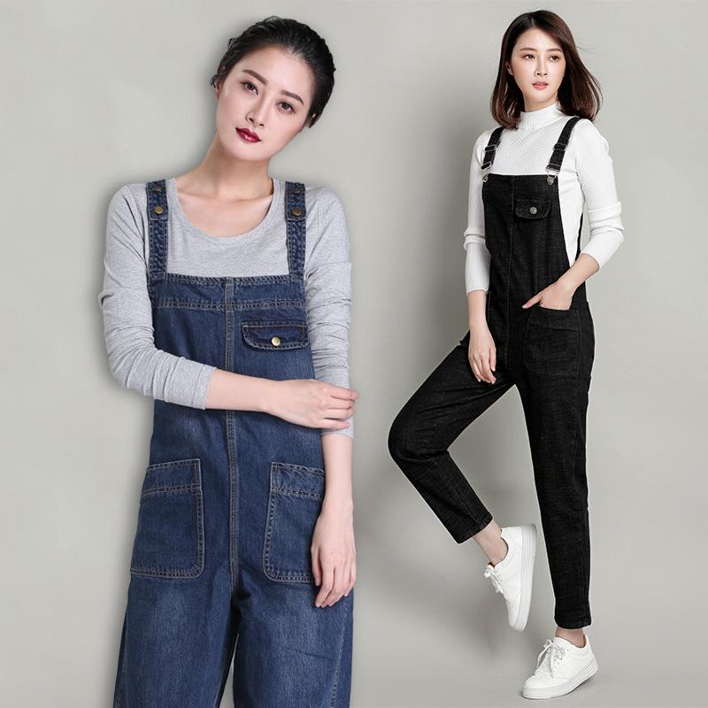 Women Casual Denim Jumpsuit Overalls Fashion Streetwear Casual High Waist Pockets Front Full Length Romper Playsuit Plus Size