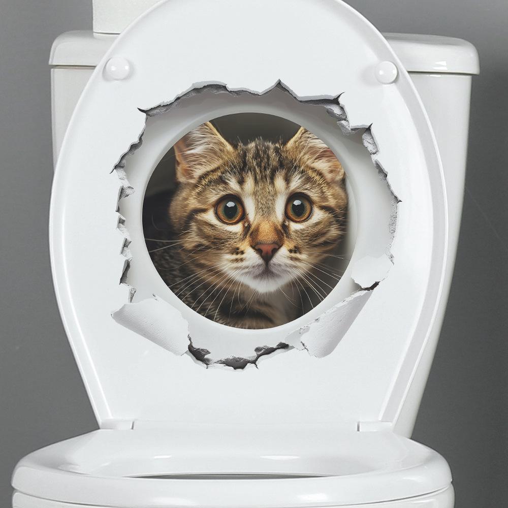 Мультяшная комбинация сломанная стена кошка ванная комната ванная комната украшение дома декоративные настенные наклейки самоклеящиеся