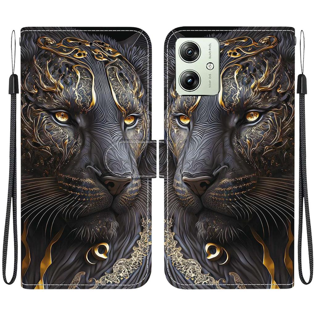 Чехол-книжка из искусственной кожи ручной работы для Motorola Moto G54, противоскользящая противоударная крышка с ремешком на запястье и дизайном в виде сердечка/розы/кошки