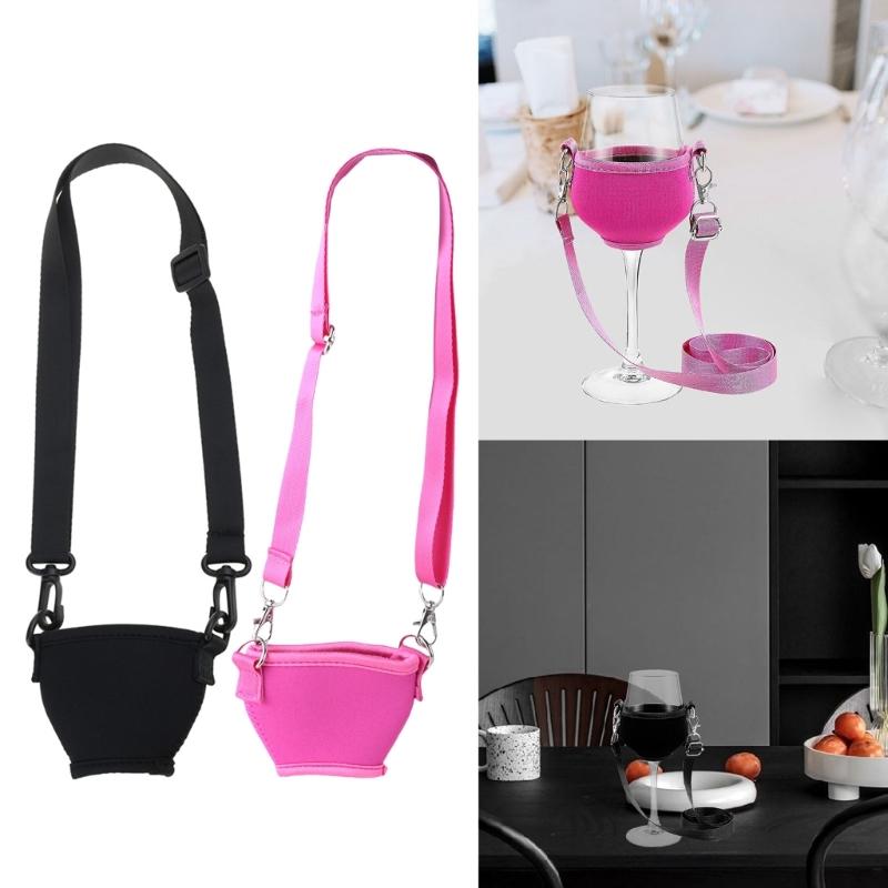 5Pcs Wine Glass Neck Holder Neoprene Sleeve Adjustable Wine Glass Lanyards Drink Holder Insulator Holder Necklace
