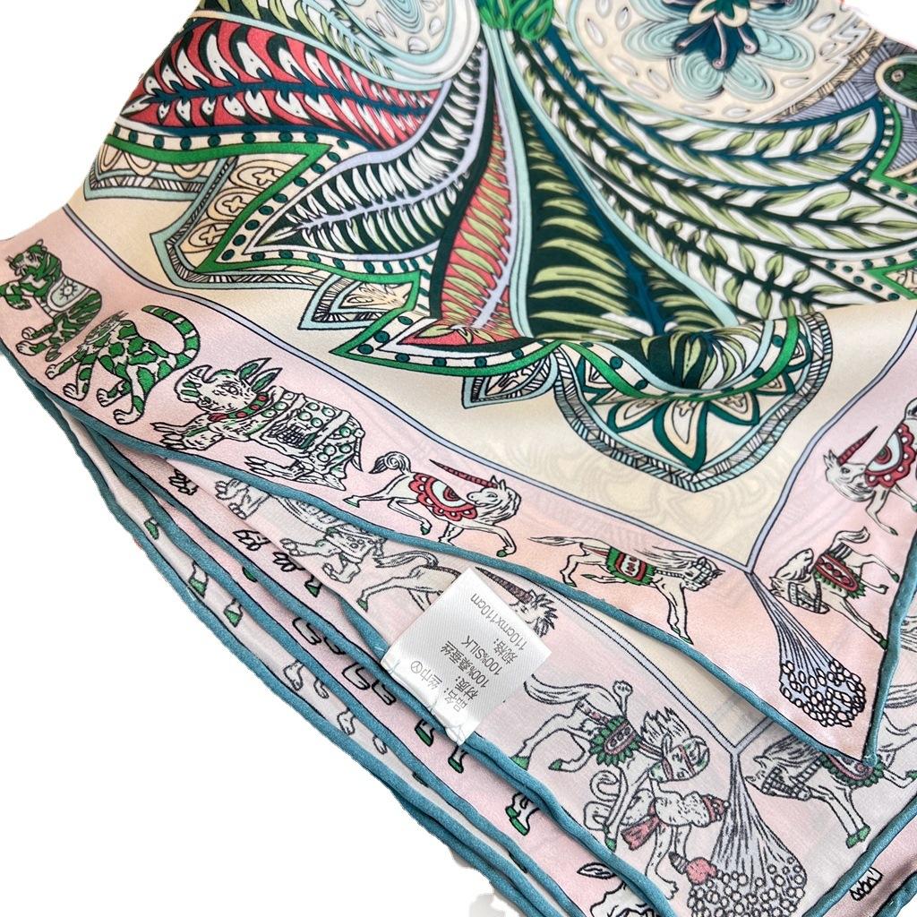 [Fresh Green Waist Drum] Elegant And Beautiful Mulberry Silk Square Scarf Silk Silk Scarf Shawl Women'S Spring