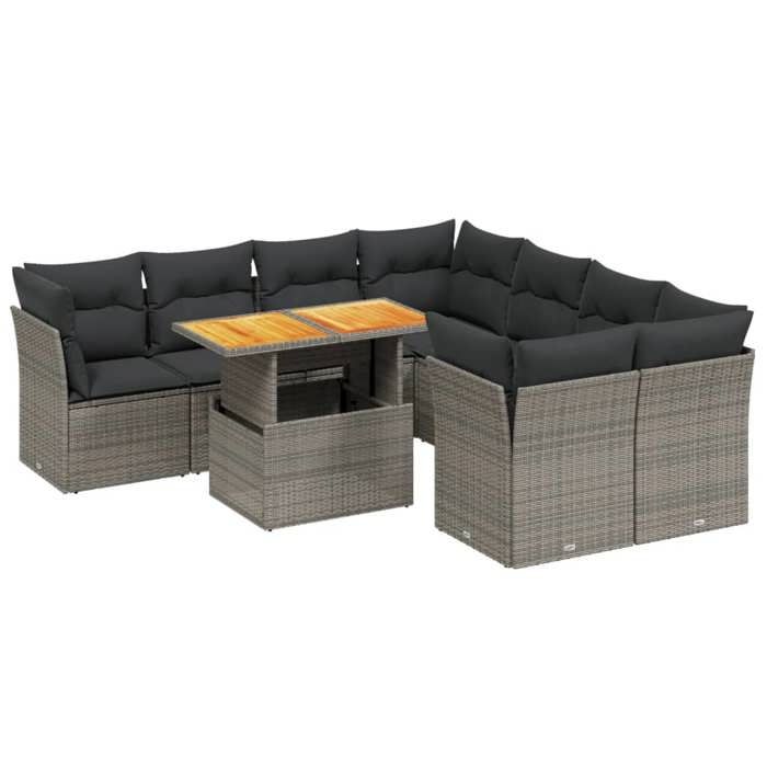 VidaXL Salon de Jardin avec Coussins 9 pcs, Canapés de Terrasse, Ensemble de Meubles de Patio, Mobilier d'Extérieur, Gris 3270724