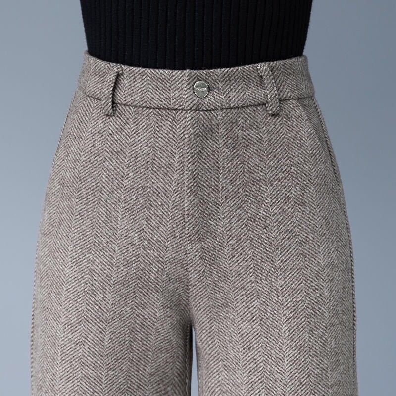 Весенне-осенние шерстяные костюмные брюки, женские брюки с высокой талией, свободные широкие брюки, прямые повседневные офисные женские шаровары