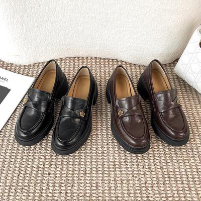 Лоферы Камелия в британском стиле 2025: Женские кожаные туфли Мэри Джейн на толстом каблуке с круглым носком