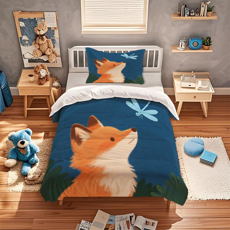 Night Forest Cute Animal Duvet Cover Set Comforter Cover Bedding Set No Filler HD Art Print Aesthetic Bedroom Bed Cover