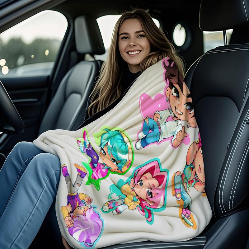 K Pop Saja Boys Cute Chibi Blanket Soft Warm Flannel Throw Anime Fan Gift for Travel Camping Sofa Bed Cover Living Room Decor