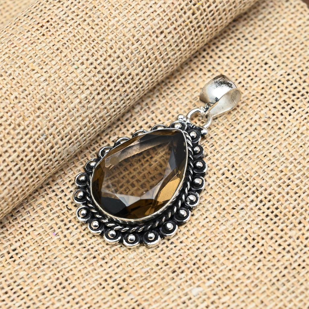 Дымчатый топаз драгоценный камень ручной работы 925 твердый серебряный кулон для свадебного подарка