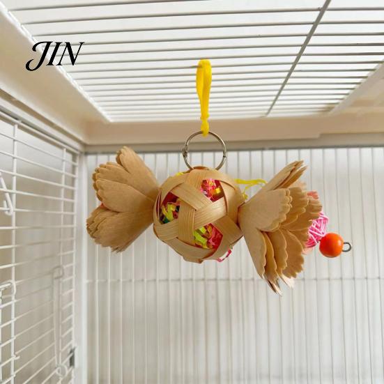 Natural Bamboo Bird Toy Shredder Ball Parrot Toy, Foraging with Paper Non-toxic Strips, Shredding for Parakeet Conure Cockatiel Lovebird Dried