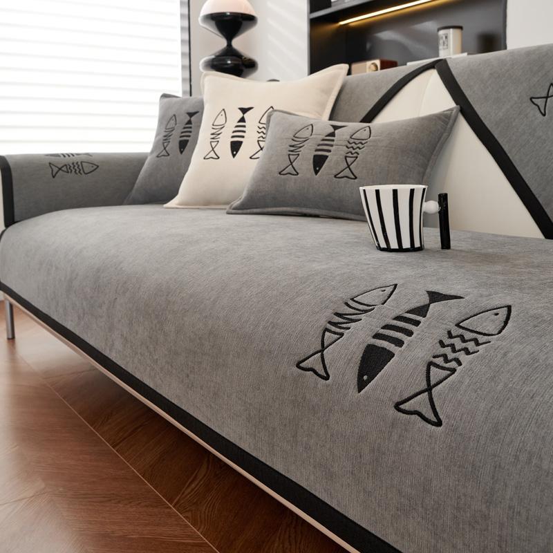 Solid Color Sofa Towel for Living Room Chenille Sofa Cushion Couch Cover Modern Minimalist Corner Sofa Cover Multi-sizes