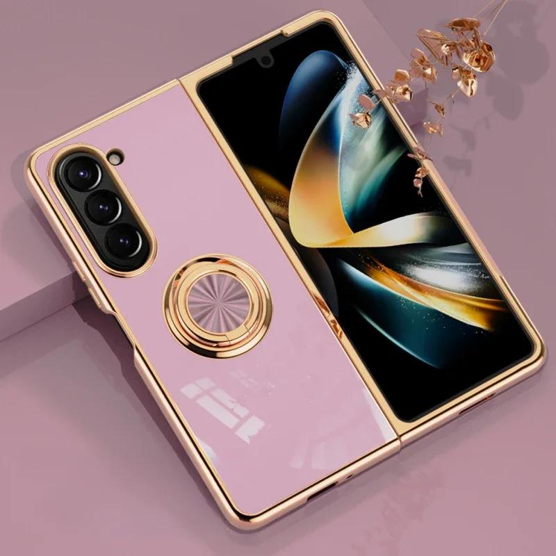 Роскошный противоударный чехол Hard Shell для Samsung Galaxy Z Fold 6 5 4 Fold6 Fold5 Fold4 5G Cover Electroplating Magnetic Ring Holder Phone Case