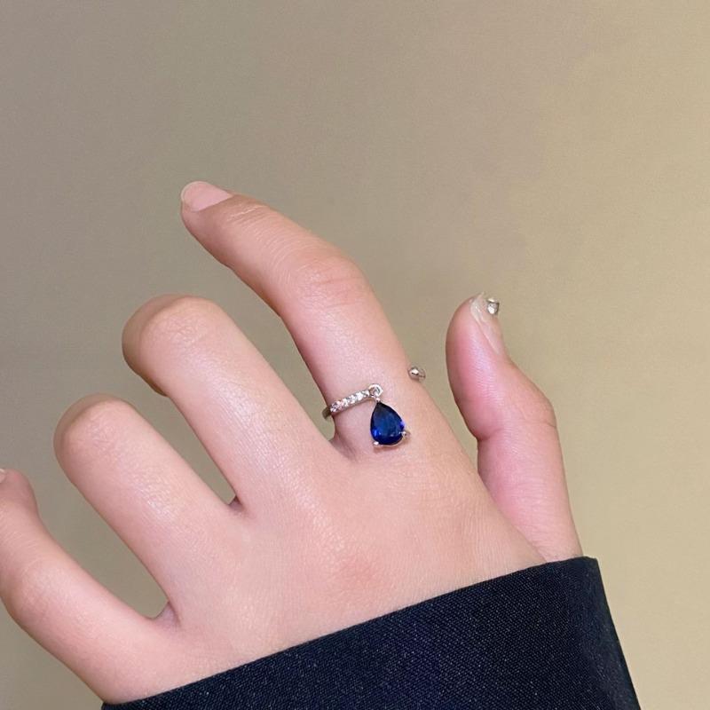 Модный индивидуальный дизайн Sense Blue Water Drop Циркон Открытое кольцо Женское