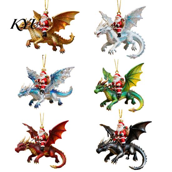 Handcrafted Festive Hanging Ornaments 2Pcs Santa Dragon Rider Christmas Ornament, 2D Acrylic Flying Personalized Holiday Party Supplies Claus