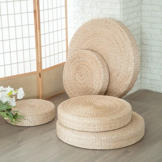 Tatami Cushion Natural Straw Hand Woven Meditation Japanese-style Household Padded Round Pouf for Garden