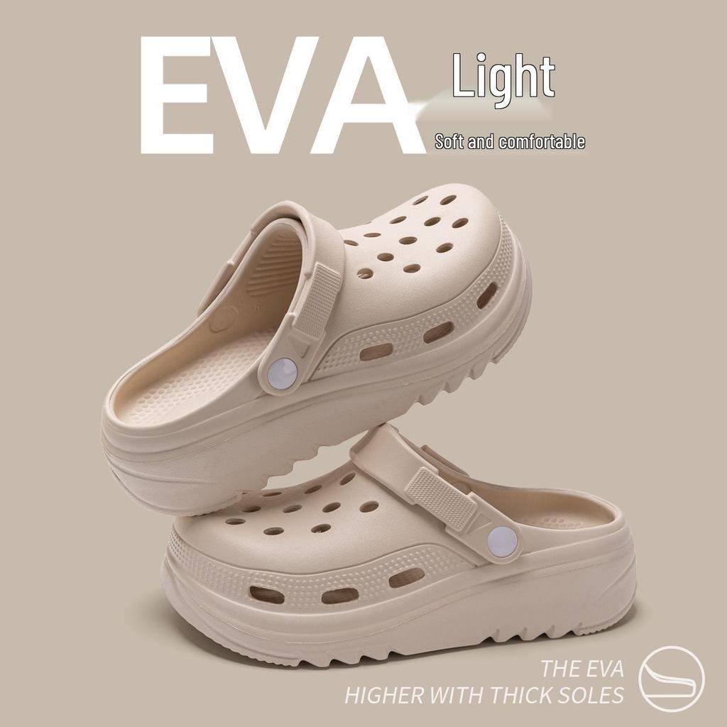 Женские пляжные туфли на толстой подошве с противоскользящим эффектом 2024: Закрытый носок, Дизайн с отверстиями, Полушлепанцы для летней уличной носки.