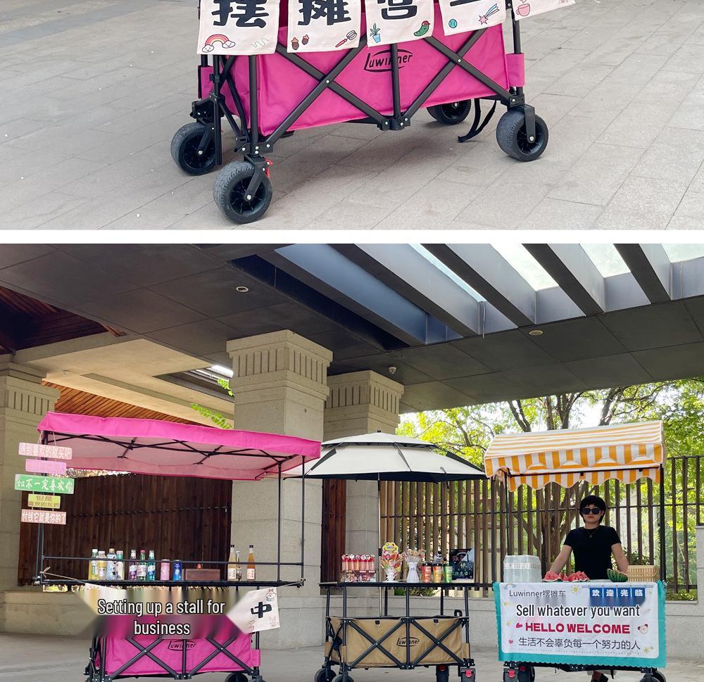 Portable Night Market Mobile Stall with Foldable Table and Four Wheels