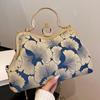Floral Print Small Tote 2024 Designer Luxury Women Green Handbags Party Clutch Female Dinner Chain Shoulder Bags Messenger Bags