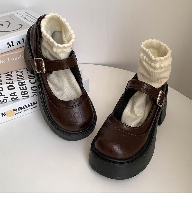 Ретро универсальные туфли Мэри Джейн на высокой платформе с круглым носком женские 2025 новая весна французский толстый каблук туфли-лодочки с открытым верхом