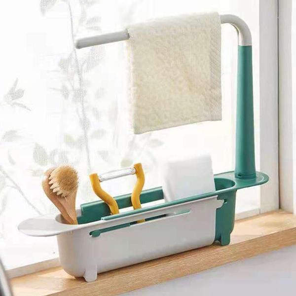 Телескопический кухонный органайзер над раковиной с вешалкой для полотенец, раздвижная тонкая сливная корзина для домашней ванной комнаты